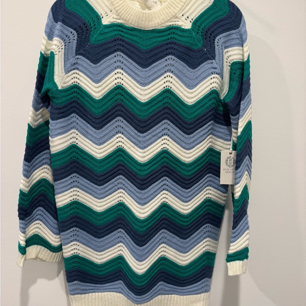New!Tuckernuck X Hyacinth House Chevron Crew Neck Sweater in Blue and Green